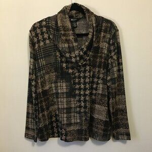 Haggar Clothing Stretchy Patchwork Cowl Turtleneck Top - XL